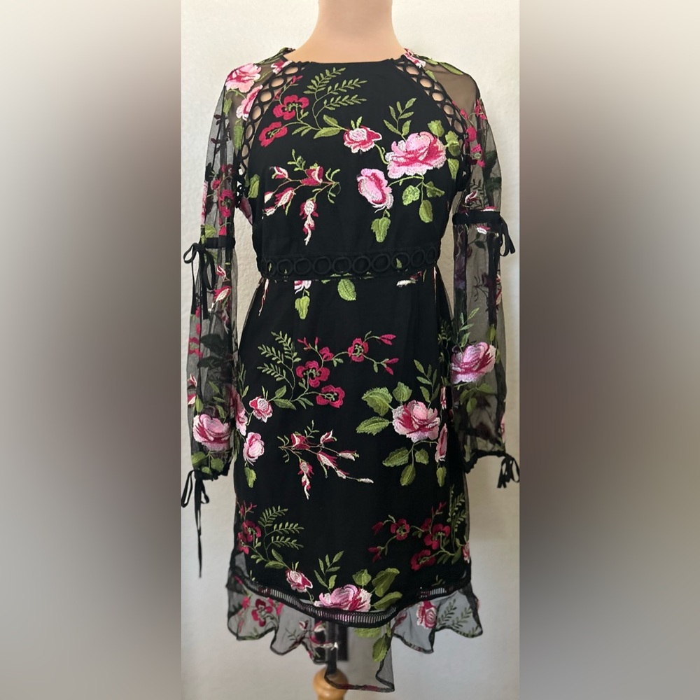 ASOS Black Dress with Pink and Green Floral Embroidery